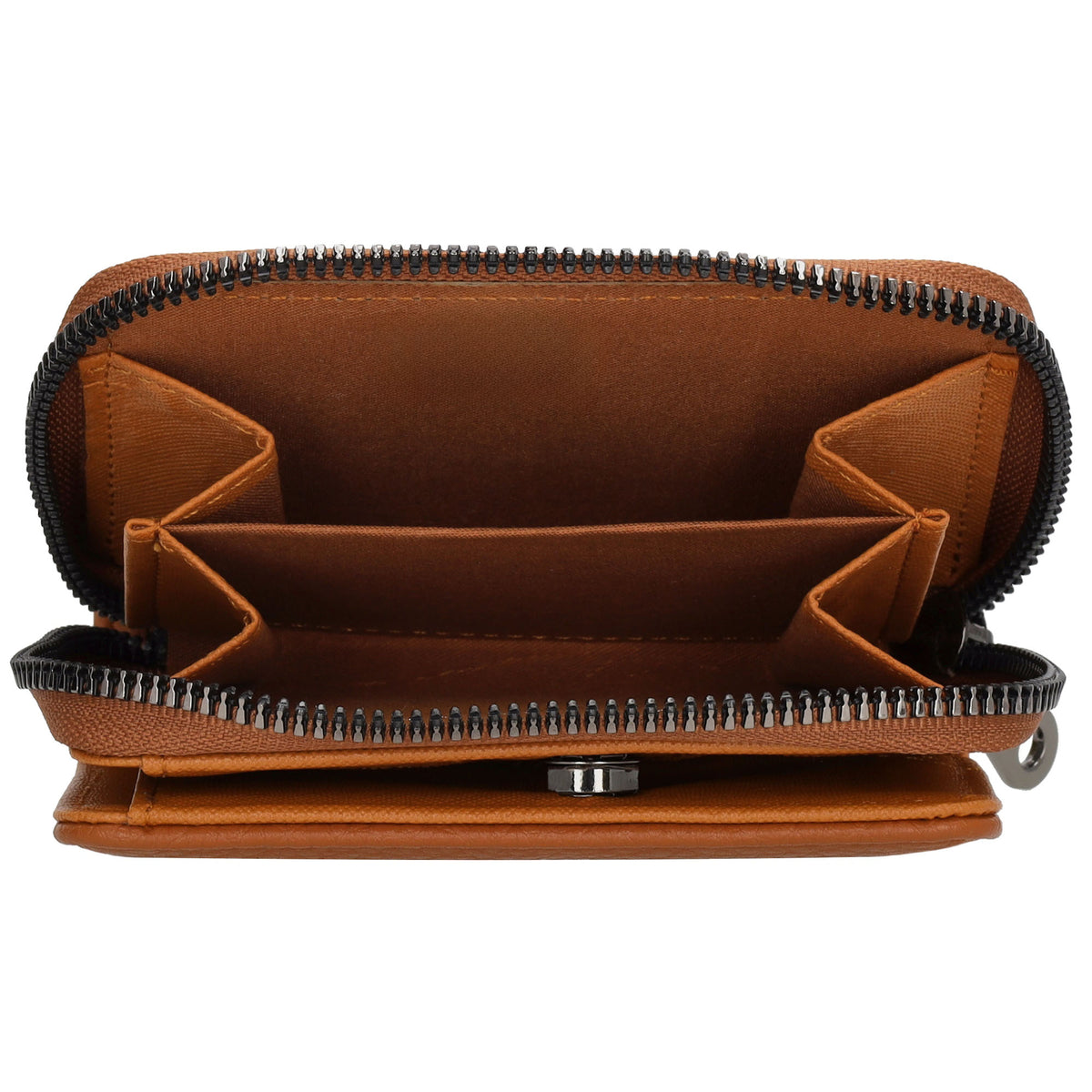 Damenbörse 12x9cm im Querformat in Cognac mit Druckknopf - leder-accessoires.com
