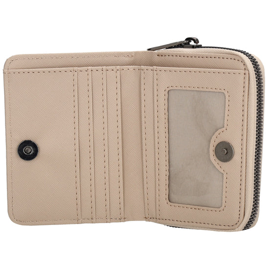 Damenbörse 12x9cm im Querformat in Taupe mit Druckknopf - leder-accessoires.com