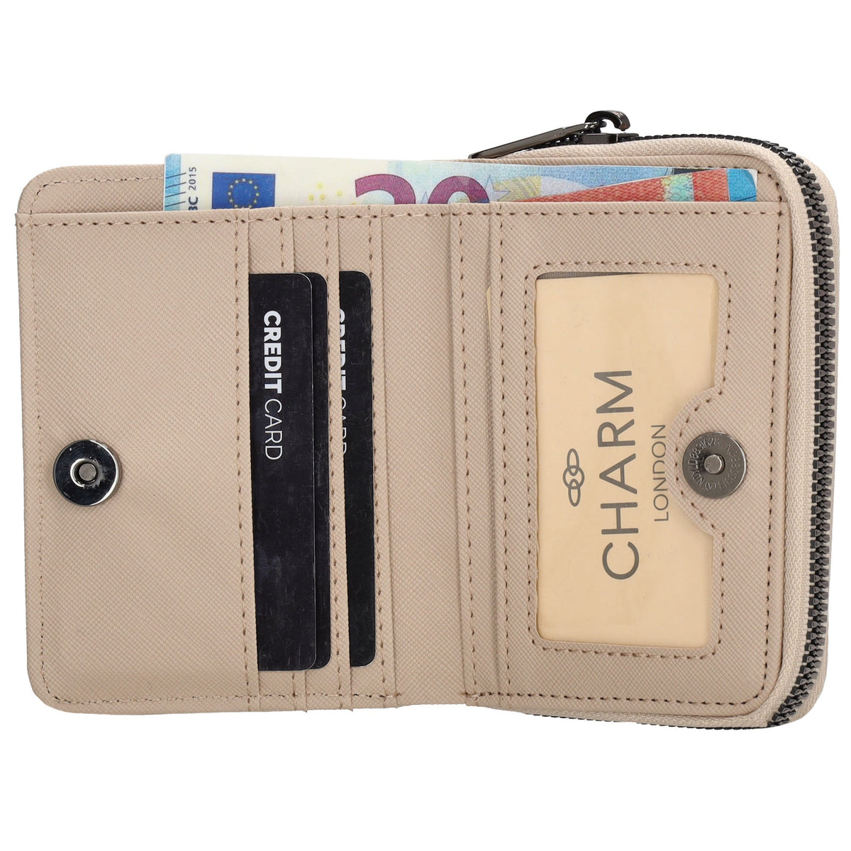 Damenbörse 12x9cm im Querformat in Taupe mit Druckknopf - leder-accessoires.com