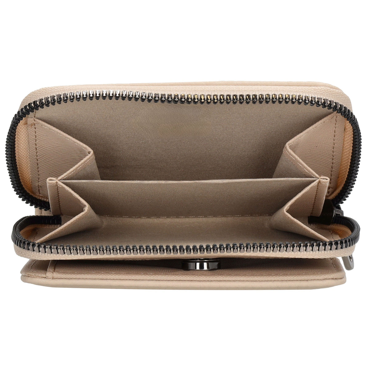 Damenbörse 12x9cm im Querformat in Taupe mit Druckknopf - leder-accessoires.com