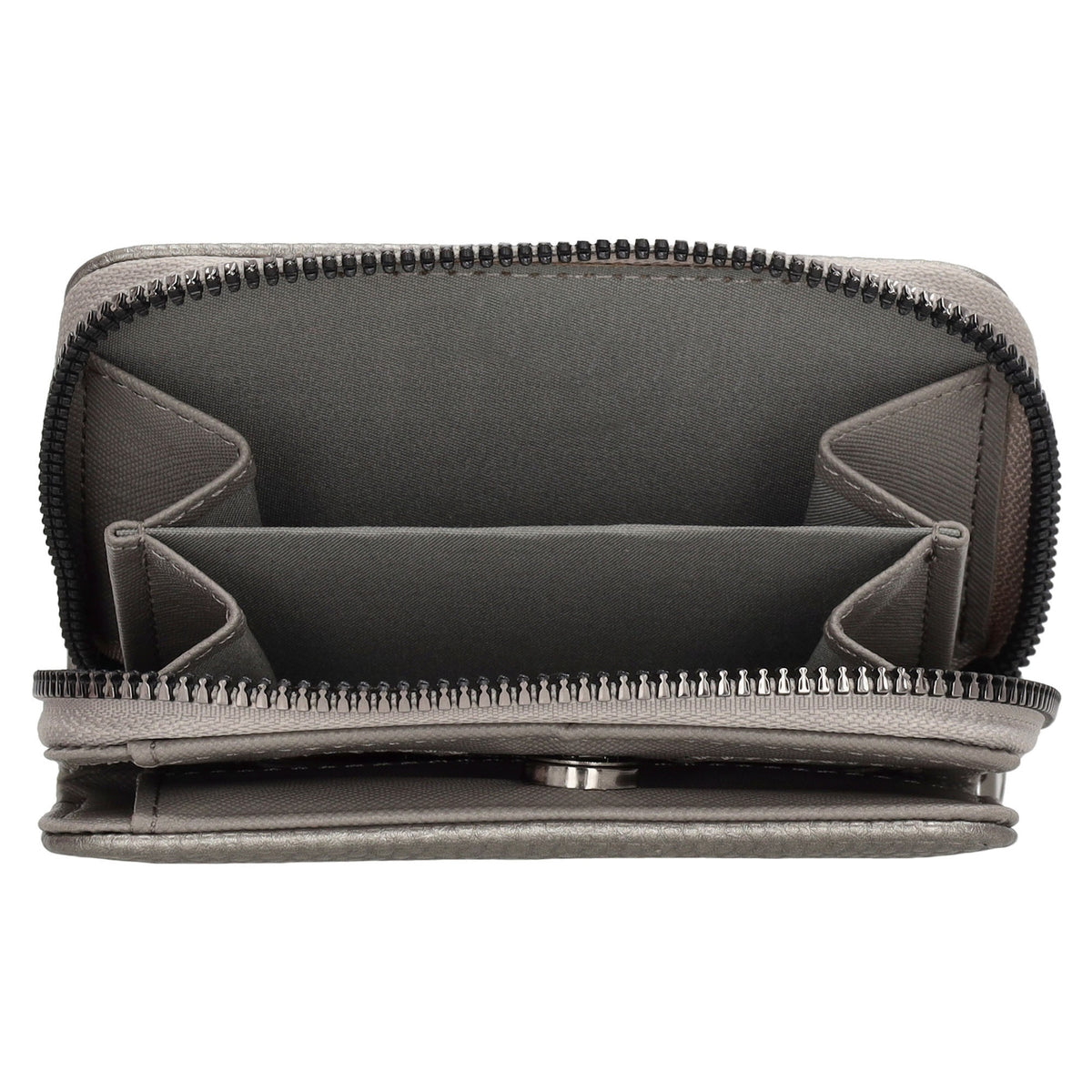 Damenbörse 12x9cm im Querformat in Silber-Metallic mit Druckknopf - leder-accessoires.com