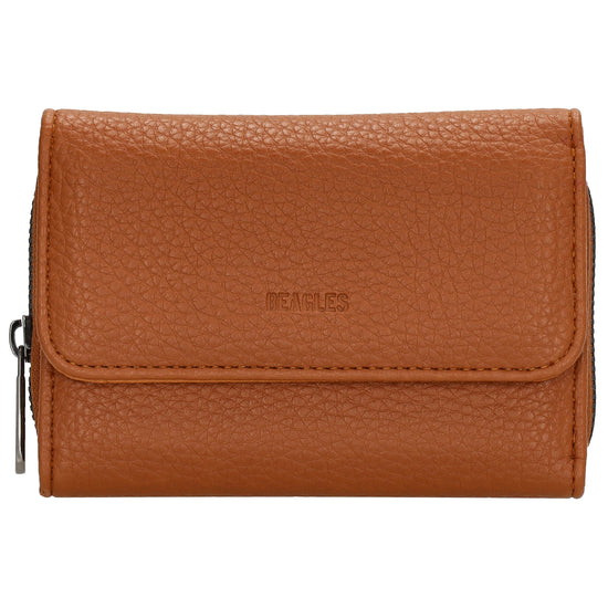 Damenbörse 13,5x9,5cm im Querformat in Cognac mit Druckknopf - leder-accessoires.com