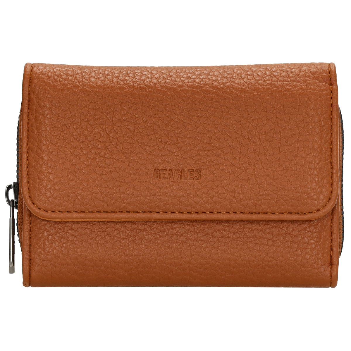 Damenbörse 13,5x9,5cm im Querformat in Cognac mit Druckknopf - leder-accessoires.com