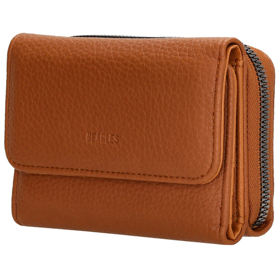 Damenbörse 13,5x9,5cm im Querformat in Cognac mit Druckknopf - leder-accessoires.com