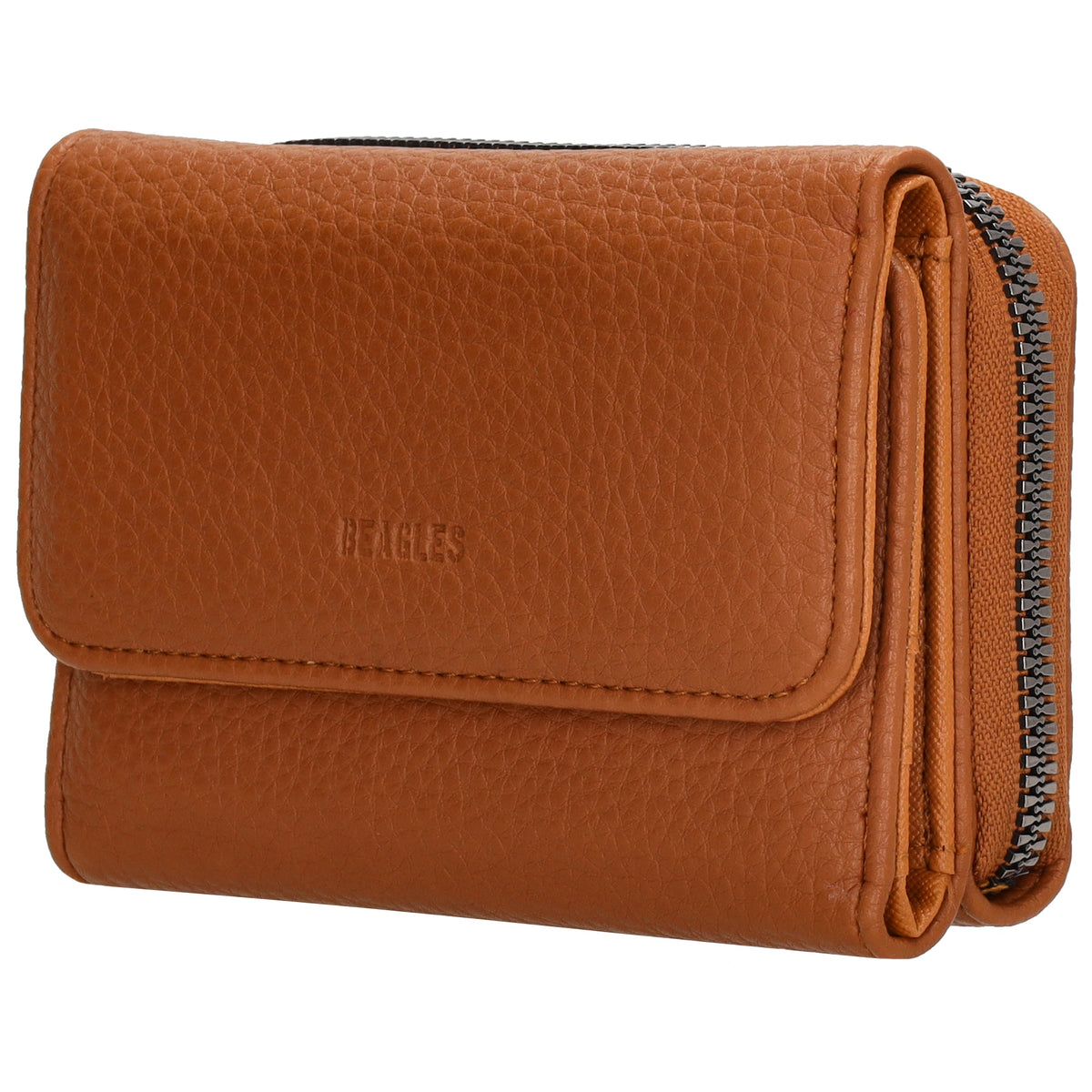 Damenbörse 13,5x9,5cm im Querformat in Cognac mit Druckknopf - leder-accessoires.com