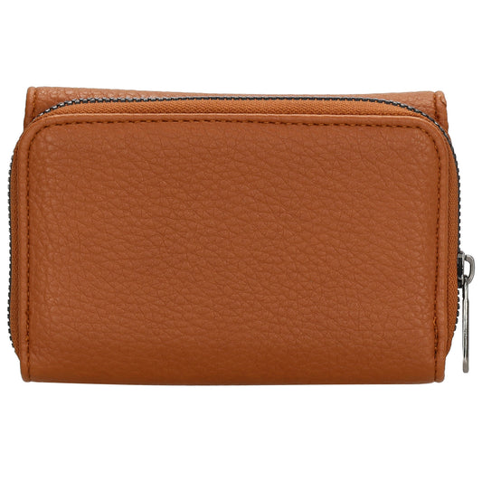 Damenbörse 13,5x9,5cm im Querformat in Cognac mit Druckknopf - leder-accessoires.com