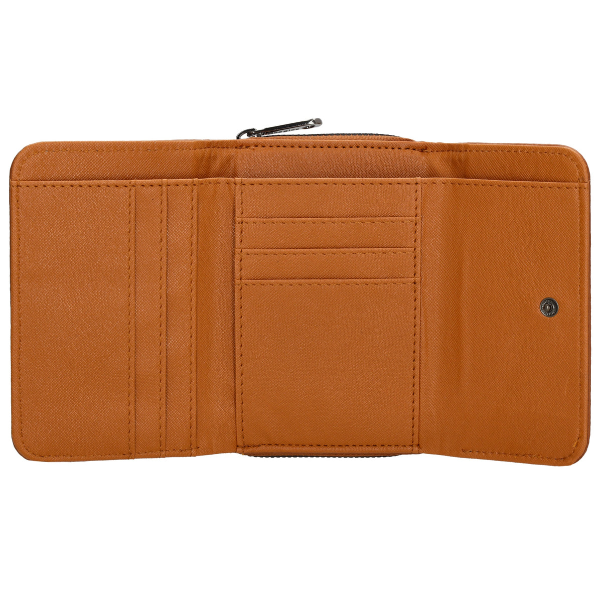Damenbörse 13,5x9,5cm im Querformat in Cognac mit Druckknopf - leder-accessoires.com