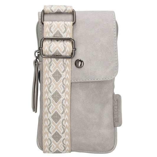 Handytasche aus Kunstleder 20x11cm in Hellgrau mit Textilriemen - leder-accessoires.com