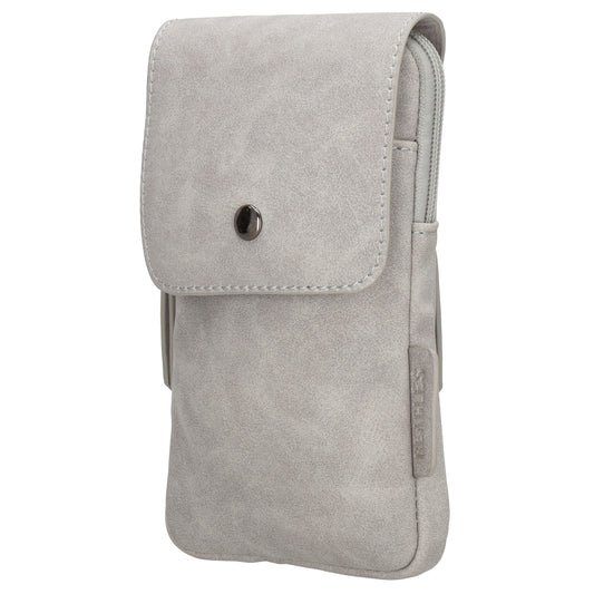 Handytasche aus Kunstleder 20x11cm in Hellgrau mit Textilriemen - leder-accessoires.com