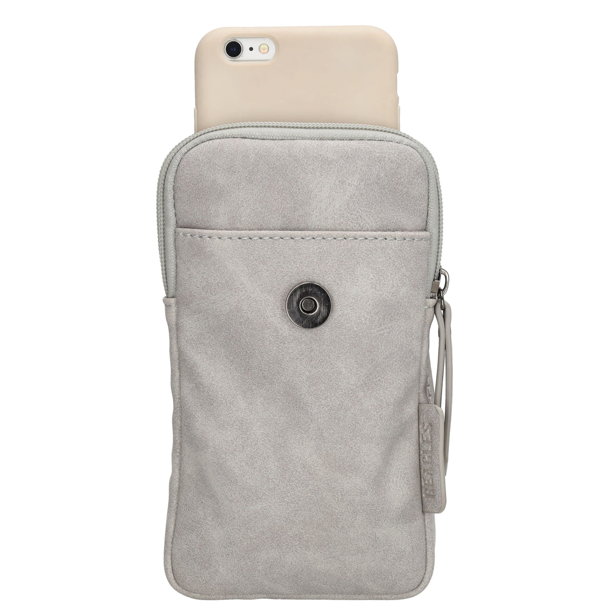 Handytasche aus Kunstleder 20x11cm in Hellgrau mit Textilriemen - leder-accessoires.com