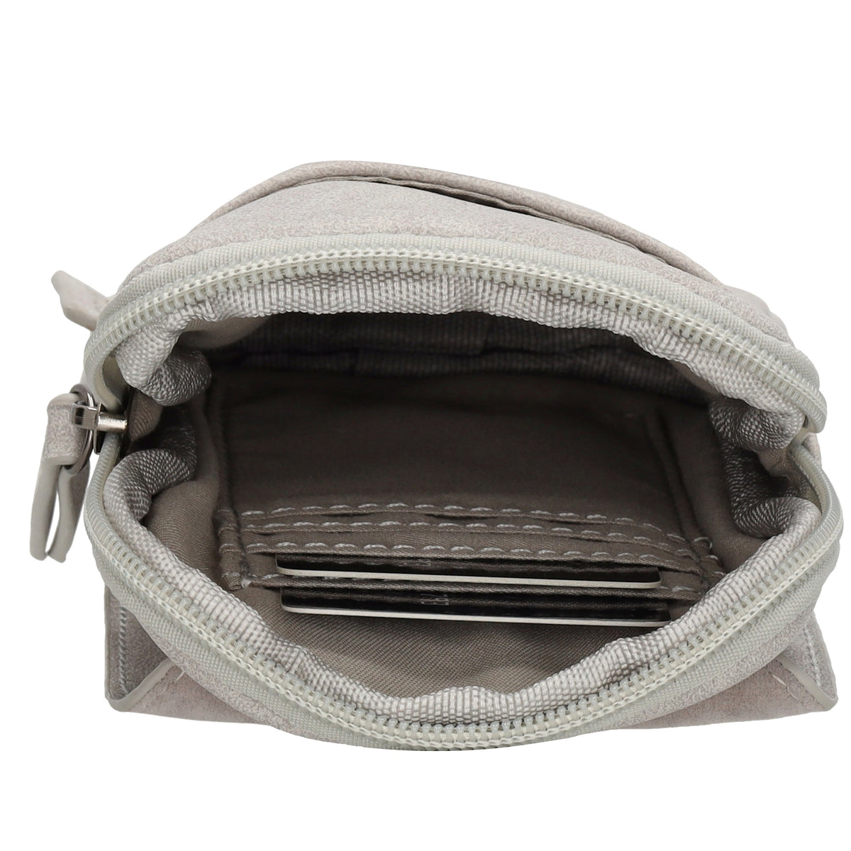 Handytasche aus Kunstleder 20x11cm in Hellgrau mit Textilriemen - leder-accessoires.com