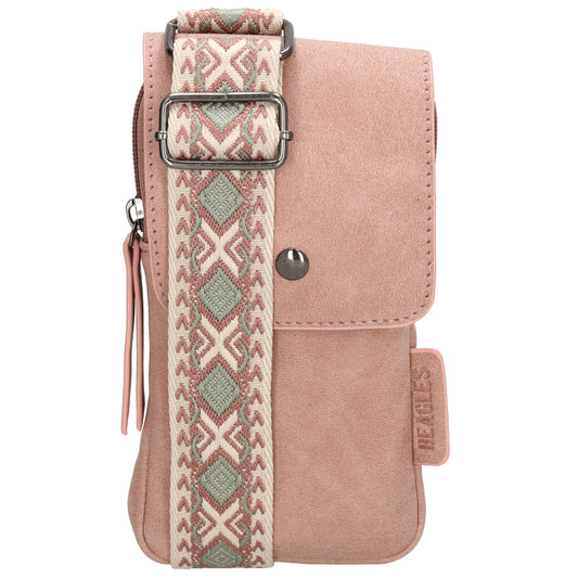 Handytasche aus Kunstleder 20x11cm in Rosa mit Textilriemen - leder-accessoires.com