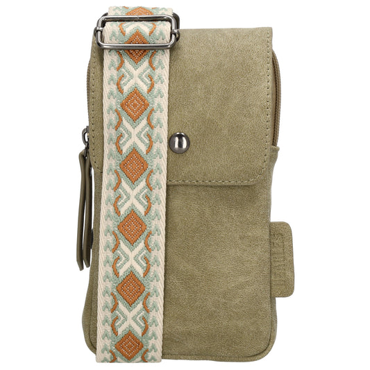 Handytasche aus Kunstleder 20x11cm in Olive mit Textilriemen - leder-accessoires.com