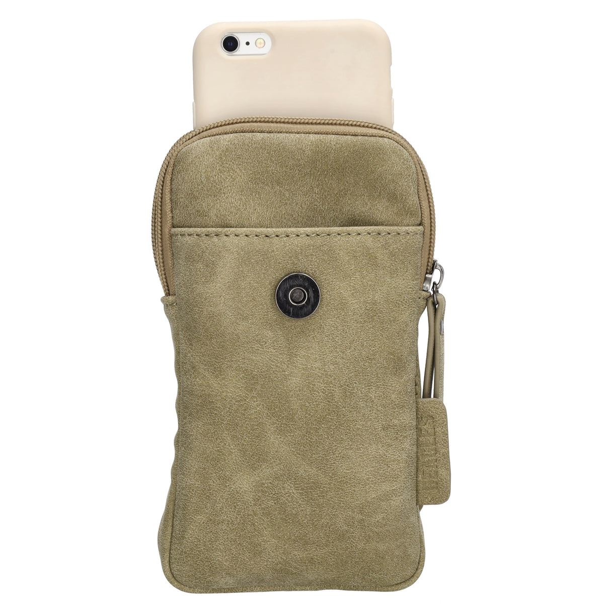 Handytasche aus Kunstleder 20x11cm in Olive mit Textilriemen - leder-accessoires.com