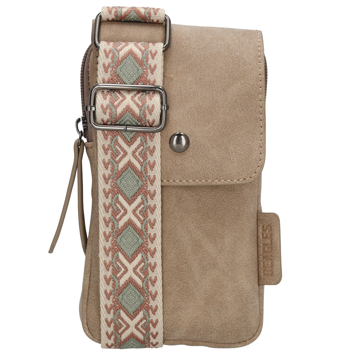 Handytasche aus Kunstleder 20x11cm in Taupe mit Textilriemen - leder-accessoires.com