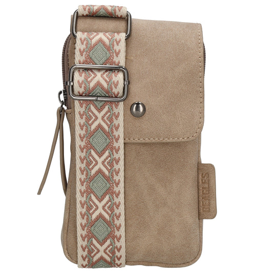 Handytasche aus Kunstleder 20x11cm in Taupe mit Textilriemen - leder-accessoires.com