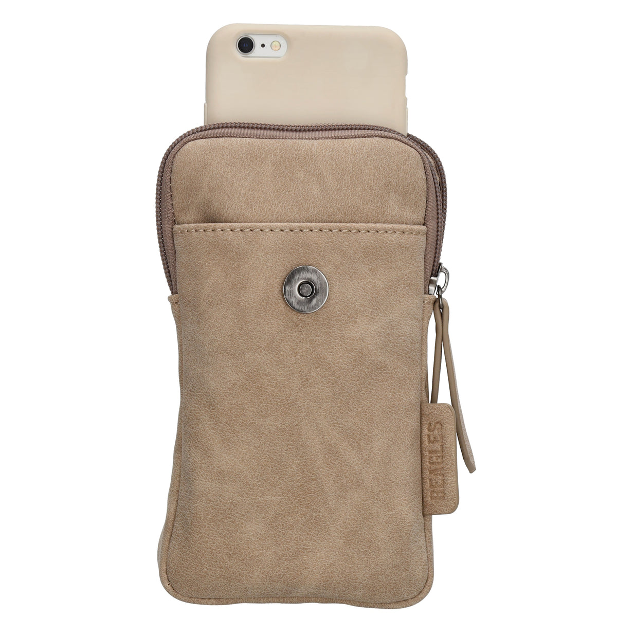 Handytasche aus Kunstleder 20x11cm in Taupe mit Textilriemen - leder-accessoires.com