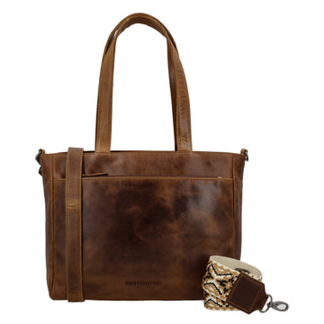 Shopper 34x34cm in Cognac aus Leder mit Reißverschluss und Tauschriemen - leder-accessoires.com