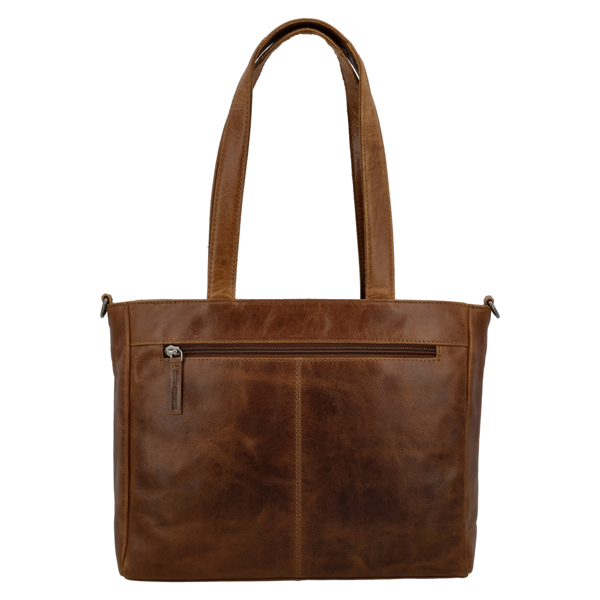 Shopper 34x34cm in Cognac aus Leder mit Reißverschluss und Tauschriemen - leder-accessoires.com