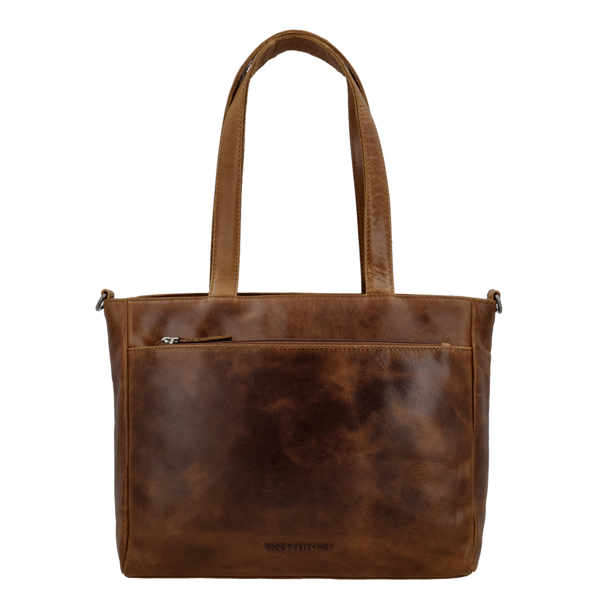 Shopper 34x34cm in Cognac aus Leder mit Reißverschluss und Tauschriemen - leder-accessoires.com
