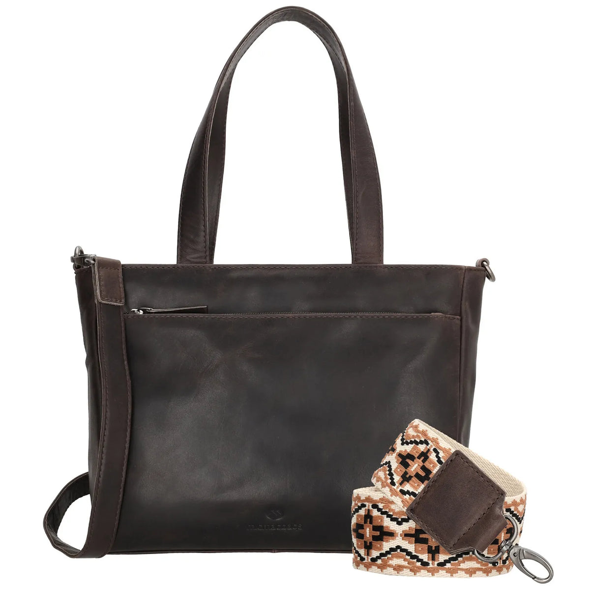 Shopper 34x34cm in Braun aus Leder mit Reißverschluss und Tauschriemen - leder-accessoires.com