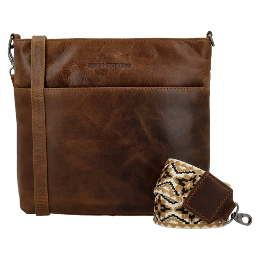 Schultertasche 26x25cm in Cognac aus Leder mit Reißverschluss und Wechselriemen - leder-accessoires.com
