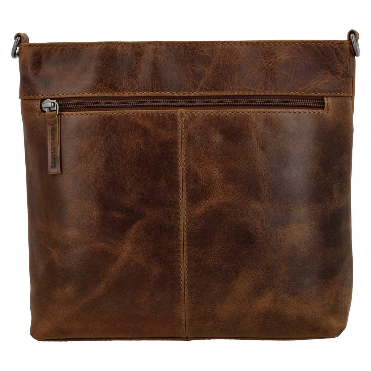 Schultertasche 26x25cm in Cognac aus Leder mit Reißverschluss und Wechselriemen - leder-accessoires.com