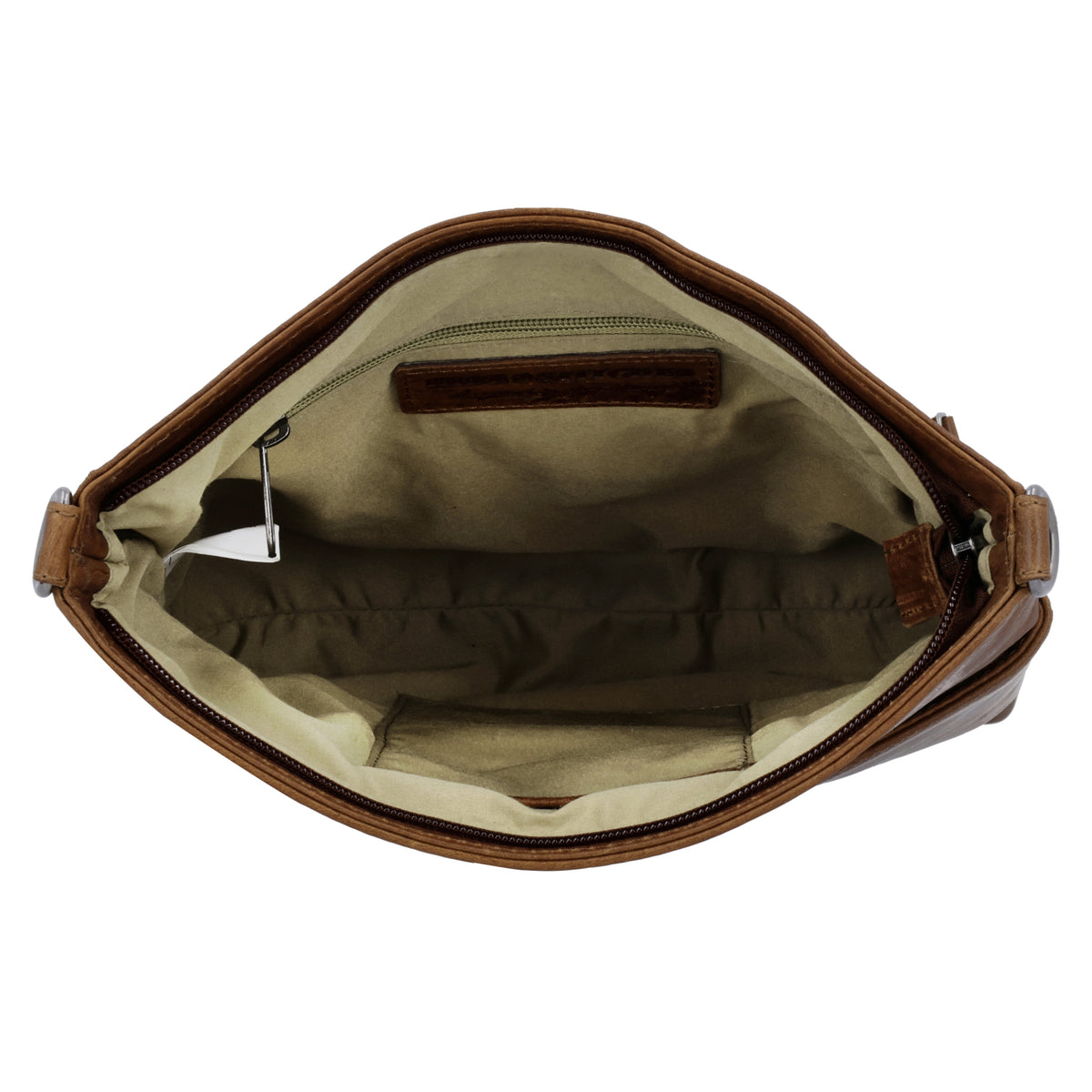 Schultertasche 26x25cm in Cognac aus Leder mit Reißverschluss und Wechselriemen - leder-accessoires.com