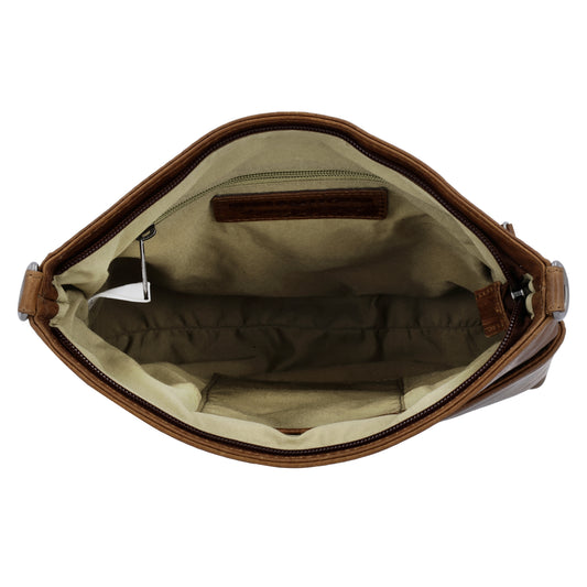 Schultertasche 26x25cm in Cognac aus Leder mit Reißverschluss und Wechselriemen - leder-accessoires.com