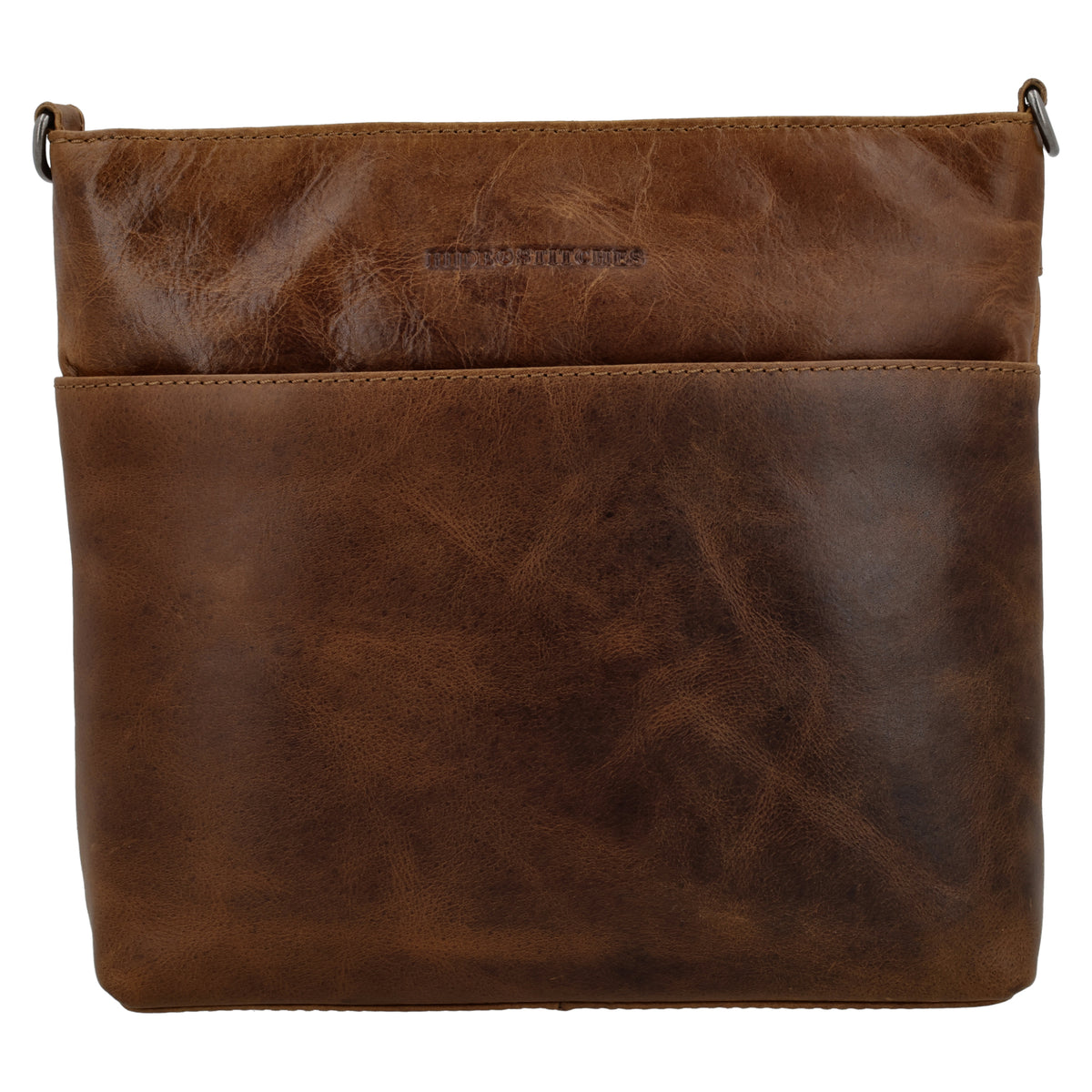 Schultertasche 26x25cm in Cognac aus Leder mit Reißverschluss und Wechselriemen - leder-accessoires.com