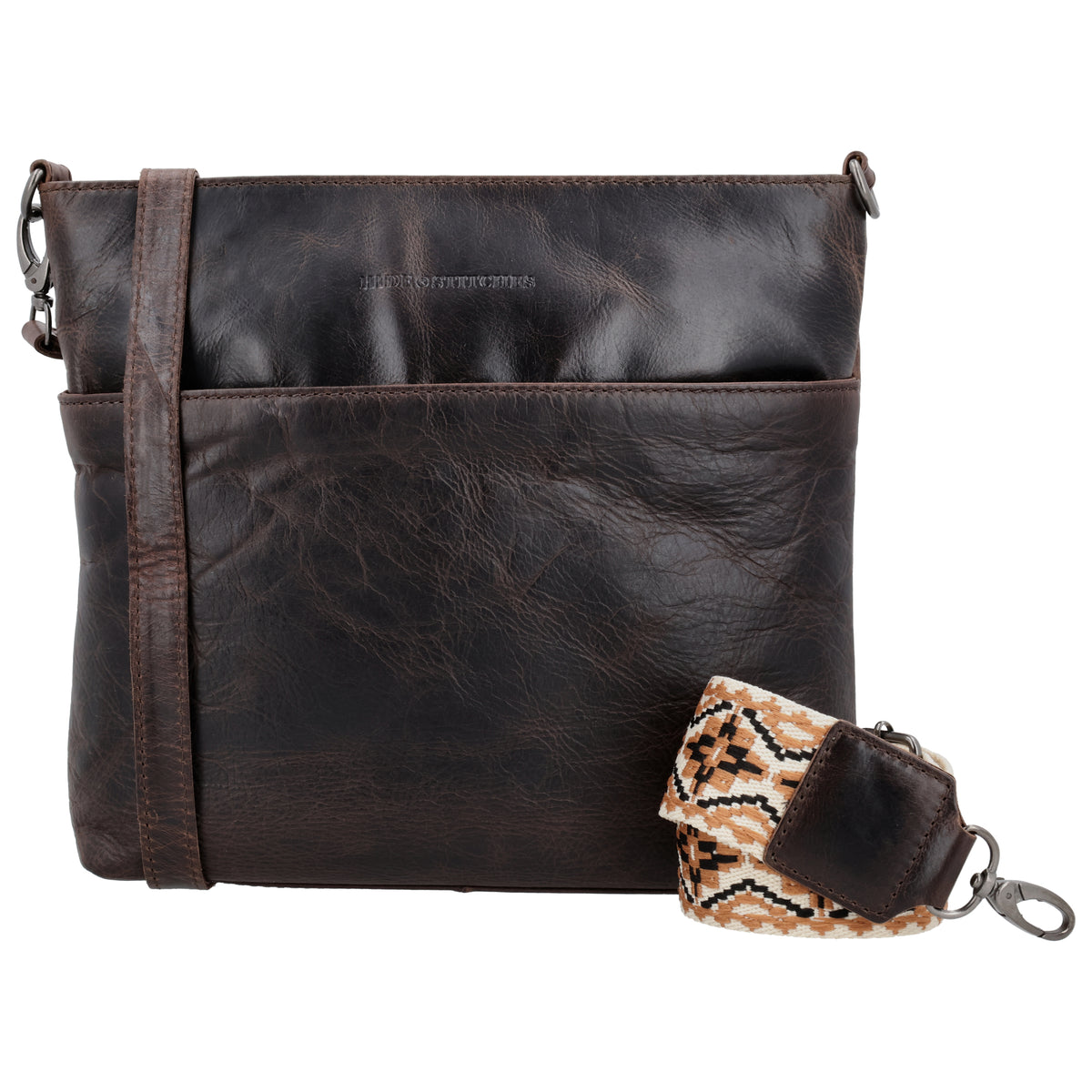 Schultertasche 26x25cm in Braun aus Leder mit Reißverschluss und Wechselriemen - leder-accessoires.com