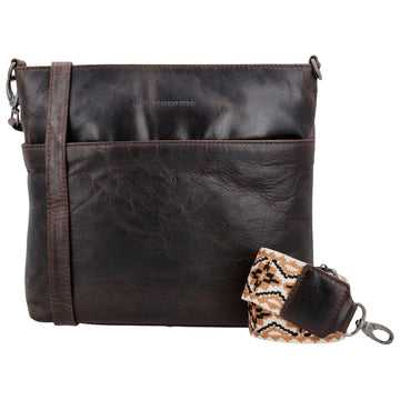 Schultertasche 26x25cm in Braun aus Leder mit Reißverschluss und Wechselriemen - leder-accessoires.com