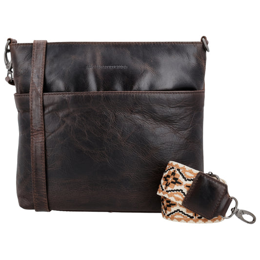 Schultertasche 26x25cm in Braun aus Leder mit Reißverschluss und Wechselriemen - leder-accessoires.com