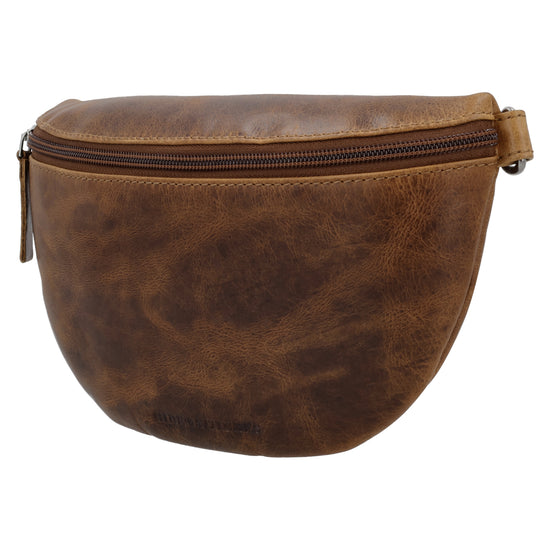 Bodybag 24x13cm in Cognac mit Reißverschluss und Wechselriemen - leder-accessoires.com
