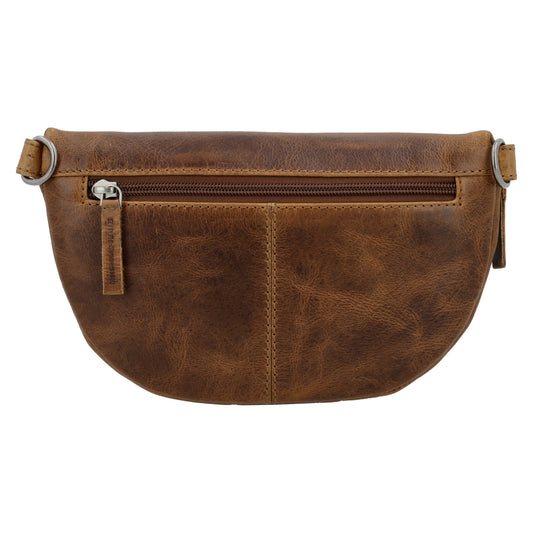 Bodybag 24x13cm in Cognac mit Reißverschluss und Wechselriemen - leder-accessoires.com