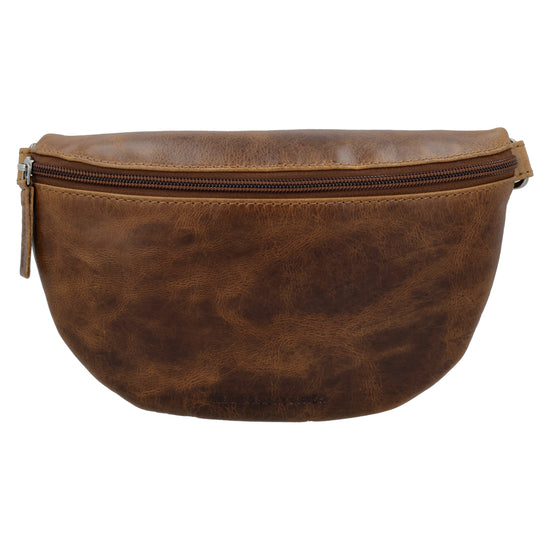 Bodybag 24x13cm in Cognac mit Reißverschluss und Wechselriemen - leder-accessoires.com