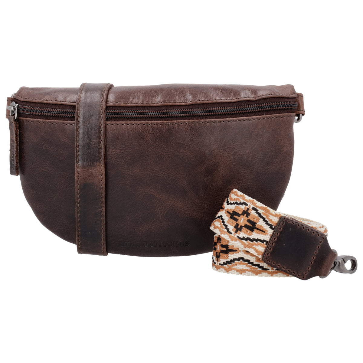 Bodybag 24x13cm in Braun mit Reißverschluss und Wechselriemen - leder-accessoires.com