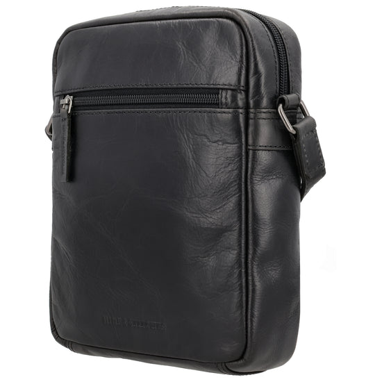 Schultertasche|Cross over 23,5x19cm in Schwarz aus Leder mit Reißverschluss - leder-accessoires.com