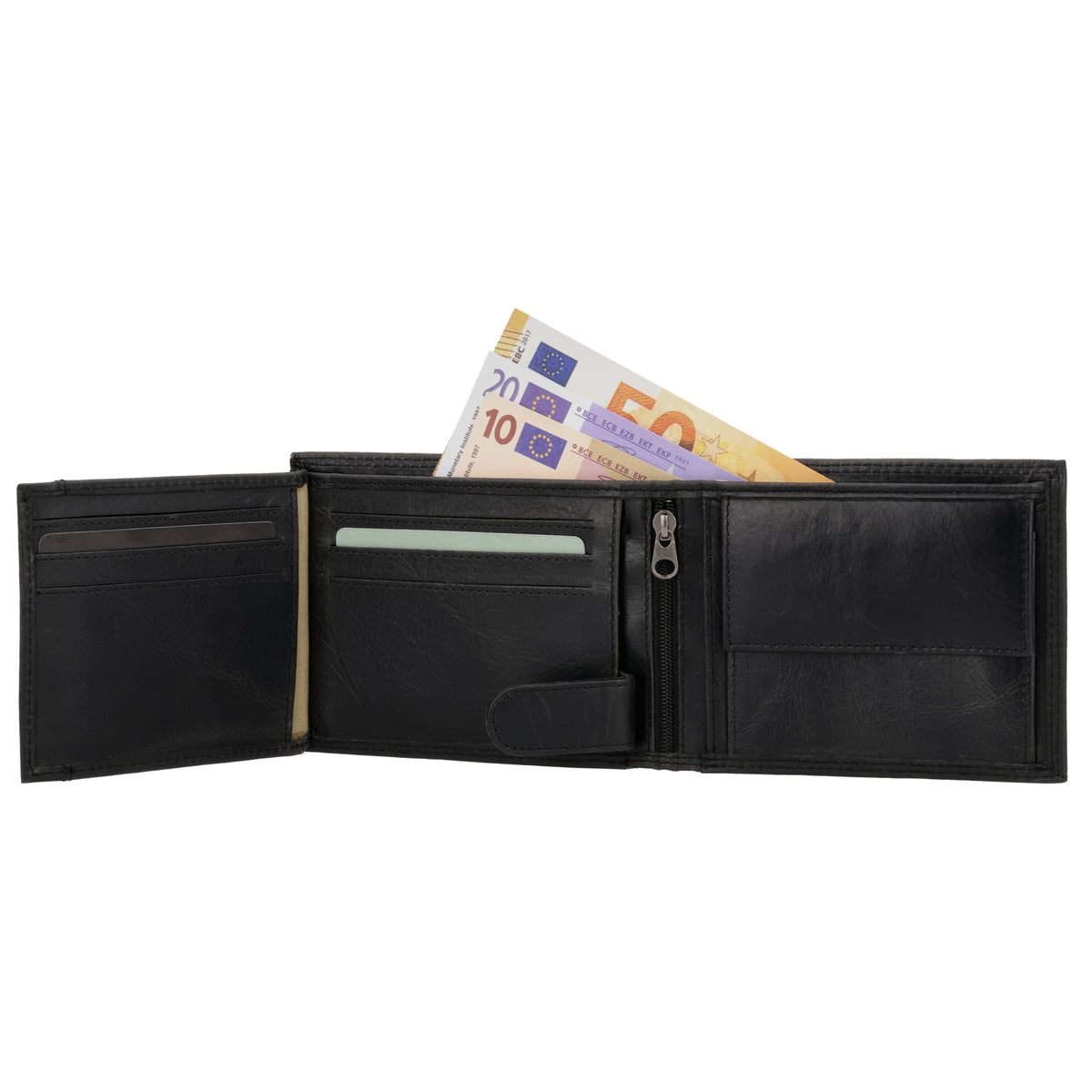 Geldbörse Querformat 12,5 x 10cm in Schwarz mit Riegel - leder-accessoires.com
