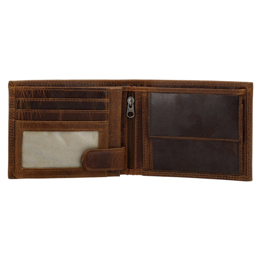 Geldbörse Querformat 12,5 x 10cm in Braun mit Riegel - leder-accessoires.com