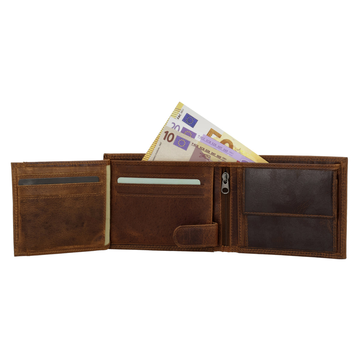Geldbörse Querformat 12,5 x 10cm in Braun mit Riegel - leder-accessoires.com