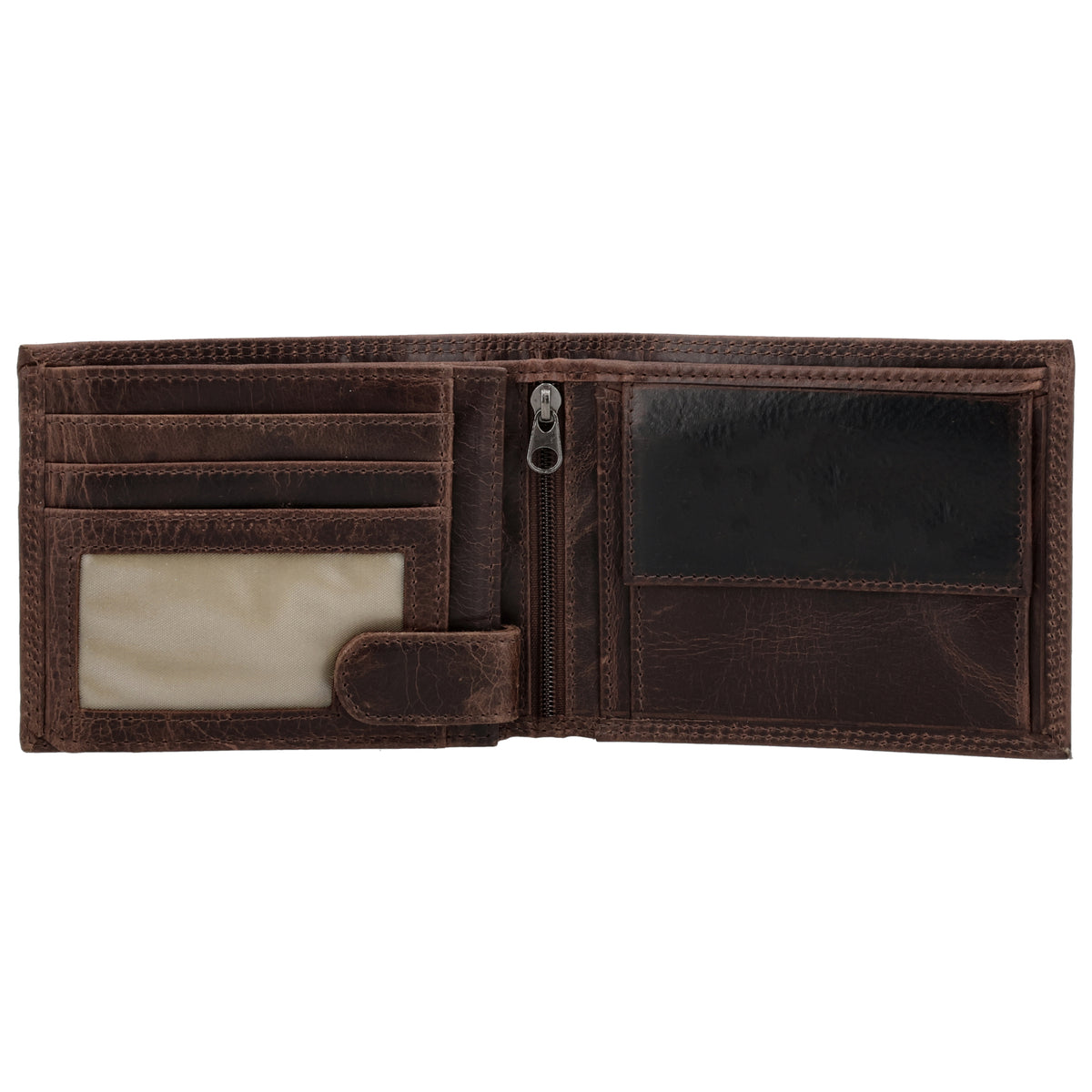 Geldbörse Querformat 12,5 x 10cm in Dunkelbraun mit Riegel - leder-accessoires.com