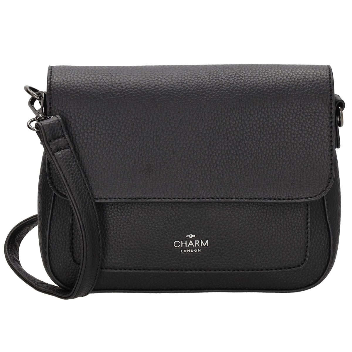 Schultertasche 26x18cm Schwarz mit Reißverschluss und Überschlag - leder-accessoires.com