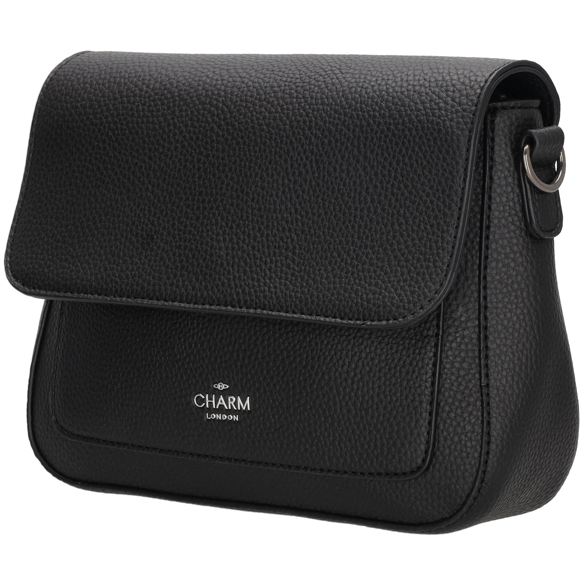 Schultertasche 26x18cm Schwarz mit Reißverschluss und Überschlag - leder-accessoires.com