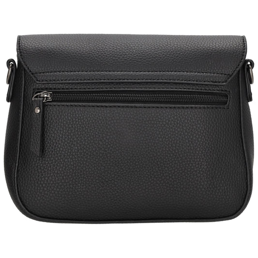 Schultertasche 26x18cm Schwarz mit Reißverschluss und Überschlag - leder-accessoires.com