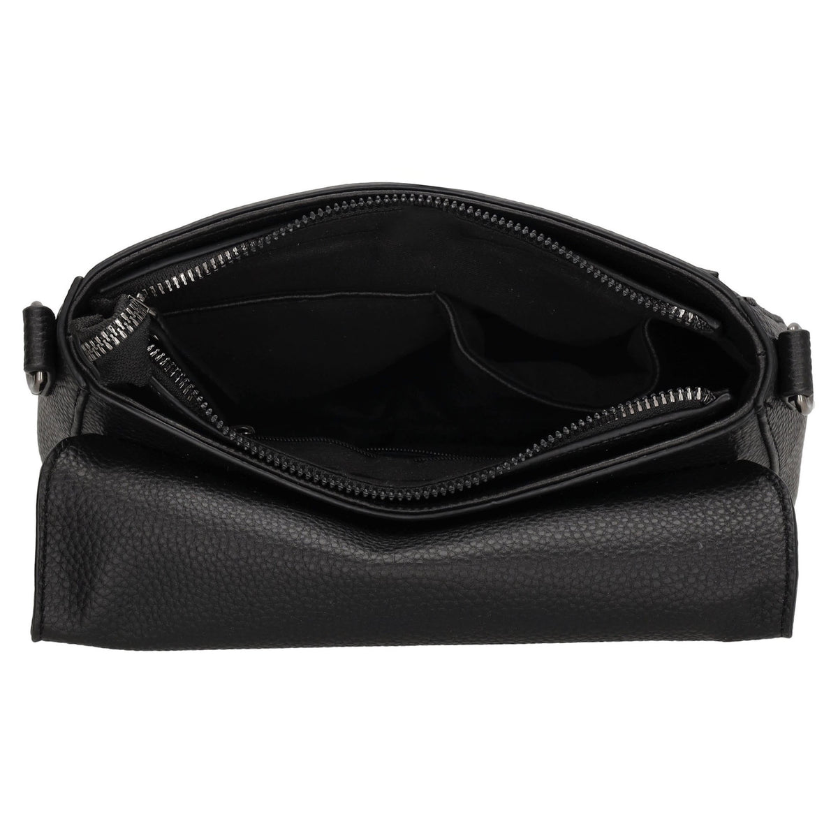 Schultertasche 26x18cm Schwarz mit Reißverschluss und Überschlag - leder-accessoires.com