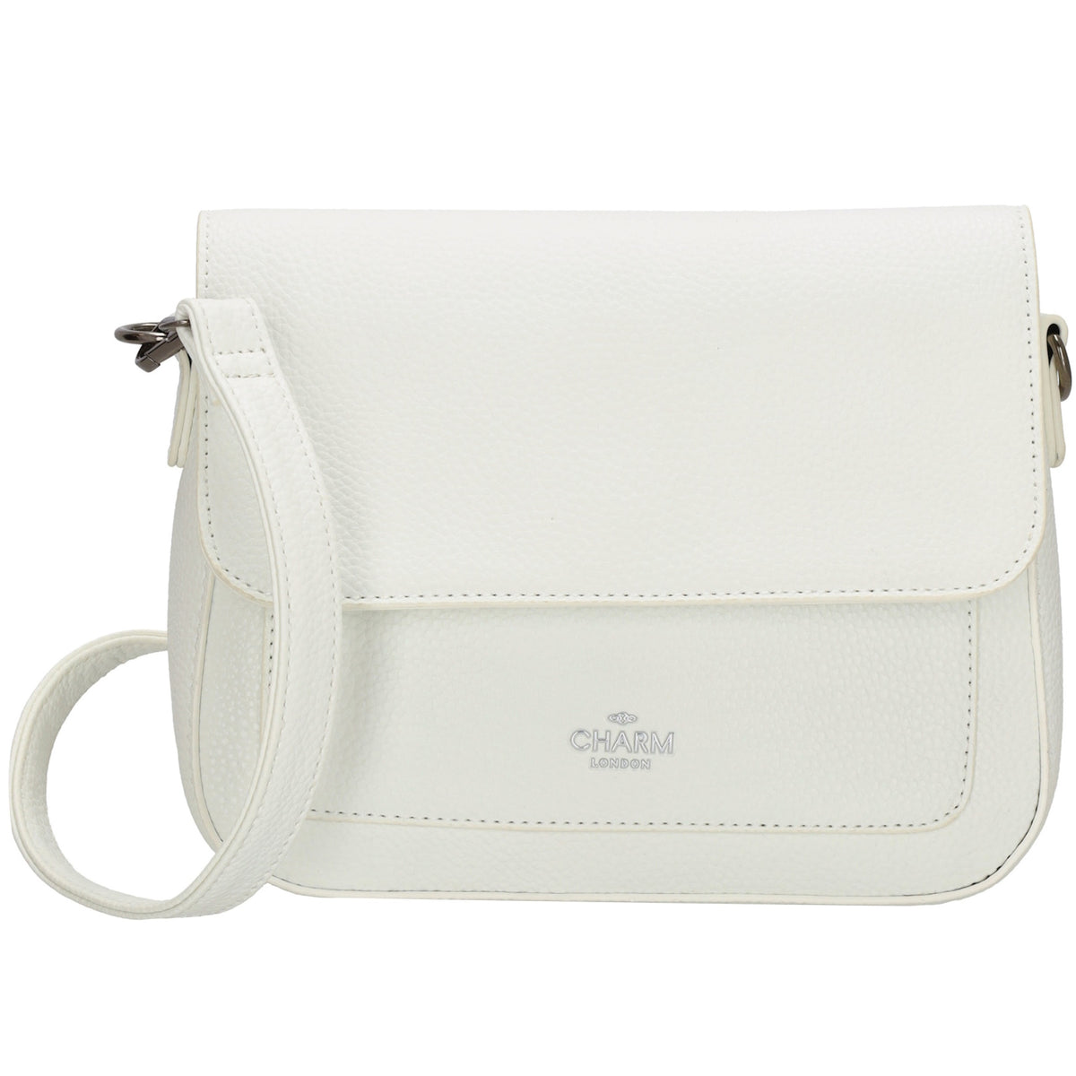 Schultertasche 26x18cm Weiß mit Reißverschluss und Überschlag - leder-accessoires.com