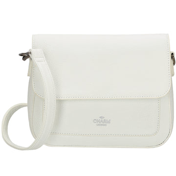 Schultertasche 26x18cm Weiß mit Reißverschluss und Überschlag - leder-accessoires.com