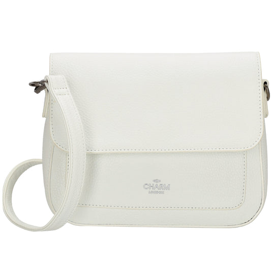 Schultertasche 26x18cm Weiß mit Reißverschluss und Überschlag - leder-accessoires.com