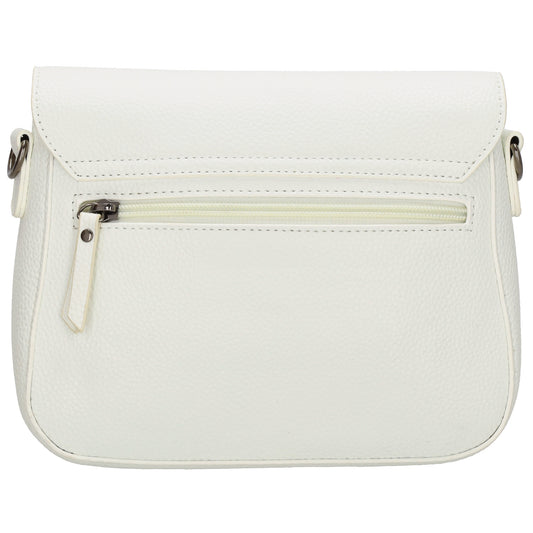 Schultertasche 26x18cm Weiß mit Reißverschluss und Überschlag - leder-accessoires.com